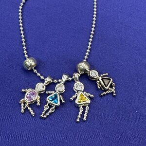 Sterling Silver Birthstone Kids/Grandkids Necklace w/ Four “Kids”